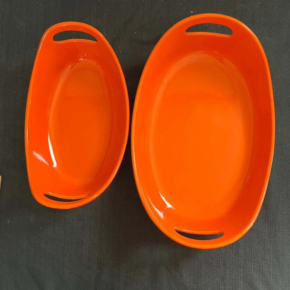 Rachael Ray Orange Stoneware Au Gratin Baker Set 1.25 Qt & 2.25 Qt G014 Oval